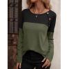 Zeagoo Women Waffle Knit Shirts Long Sleeve Colorblock Tee Button Detail Tunics(Army Geeen)
