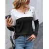 Zeagoo Women Waffle Knit Shirts Long Sleeve Colorblock Tee Button Detail Tunics(Black)