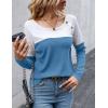 Zeagoo Women Waffle Knit Shirts Long Sleeve Colorblock Tee Button Detail Tunics(Blue)