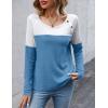 Zeagoo Women Waffle Knit Shirts Long Sleeve Colorblock Tee Button Detail Tunics(Blue)