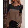 Zeagoo Women Waffle Knit Shirts Long Sleeve Colorblock Tee Button Detail Tunics(Brown)