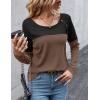 Zeagoo Women Waffle Knit Shirts Long Sleeve Colorblock Tee Button Detail Tunics(Brown)