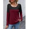 Zeagoo Women Waffle Knit Shirts Long Sleeve Colorblock Tee Button Detail Tunics(Burgundy)