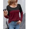 Zeagoo Women Waffle Knit Shirts Long Sleeve Colorblock Tee Button Detail Tunics(Burgundy)