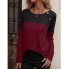 Zeagoo Women Waffle Knit Shirts Long Sleeve Colorblock Tee Button Detail Tunics(Burgundy)