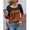 Zeagoo Women Waffle Knit Shirts Long Sleeve Colorblock Tee Button Detail Tunics(Caramel)