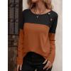 Zeagoo Women Waffle Knit Shirts Long Sleeve Colorblock Tee Button Detail Tunics(Caramel)