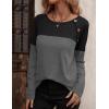 Zeagoo Women Waffle Knit Shirts Long Sleeve Colorblock Tee Button Detail Tunics(Dark Grey)