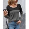 Zeagoo Women Waffle Knit Shirts Long Sleeve Colorblock Tee Button Detail Tunics(Dark Grey)