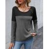 Zeagoo Women Waffle Knit Shirts Long Sleeve Colorblock Tee Button Detail Tunics(Dark Grey)