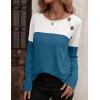 Zeagoo Women Waffle Knit Shirts Long Sleeve Colorblock Tee Button Detail Tunics(Deep Blue)