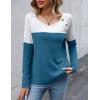 Zeagoo Women Waffle Knit Shirts Long Sleeve Colorblock Tee Button Detail Tunics(Deep Blue)