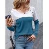 Zeagoo Women Waffle Knit Shirts Long Sleeve Colorblock Tee Button Detail Tunics(Deep Blue)