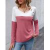 Zeagoo Women Waffle Knit Shirts Long Sleeve Colorblock Tee Button Detail Tunics(Dusty Pink)