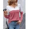 Zeagoo Women Waffle Knit Shirts Long Sleeve Colorblock Tee Button Detail Tunics(Dusty Pink)