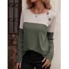 Zeagoo Women Waffle Knit Shirts Long Sleeve Colorblock Tee Button Detail Tunics(Grey+army Green)