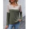 Zeagoo Women Waffle Knit Shirts Long Sleeve Colorblock Tee Button Detail Tunics(Grey+army Green)