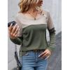 Zeagoo Women Waffle Knit Shirts Long Sleeve Colorblock Tee Button Detail Tunics(Grey+army Green)