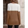 Zeagoo Women Waffle Knit Shirts Long Sleeve Colorblock Tee Button Detail Tunics(Light Brown)