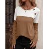 Zeagoo Women Waffle Knit Shirts Long Sleeve Colorblock Tee Button Detail Tunics(Light Brown)