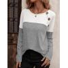 Zeagoo Women Waffle Knit Shirts Long Sleeve Colorblock Tee Button Detail Tunics(Light Grey)