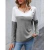 Zeagoo Women Waffle Knit Shirts Long Sleeve Colorblock Tee Button Detail Tunics(Light Grey)