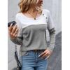 Zeagoo Women Waffle Knit Shirts Long Sleeve Colorblock Tee Button Detail Tunics(Light Grey)