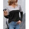 Zeagoo Women Waffle Knit Shirts Long Sleeve Colorblock Tee Button Detail Tunics(Light Grey+ Black)