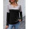 Zeagoo Women Waffle Knit Shirts Long Sleeve Colorblock Tee Button Detail Tunics(Light Grey+ Black)