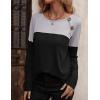 Zeagoo Women Waffle Knit Shirts Long Sleeve Colorblock Tee Button Detail Tunics(Light Grey+ Black)
