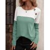 Zeagoo Women Waffle Knit Shirts Long Sleeve Colorblock Tee Button Detail Tunics(Mint)