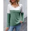 Zeagoo Women Waffle Knit Shirts Long Sleeve Colorblock Tee Button Detail Tunics(Mint)