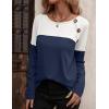 Zeagoo Women Waffle Knit Shirts Long Sleeve Colorblock Tee Button Detail Tunics(Navy)