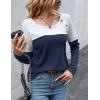 Zeagoo Women Waffle Knit Shirts Long Sleeve Colorblock Tee Button Detail Tunics(Navy)