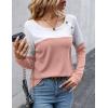 Zeagoo Women Waffle Knit Shirts Long Sleeve Colorblock Tee Button Detail Tunics(Pale Pink)