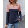 Zeagoo Women Waffle Knit Shirts Long Sleeve Colorblock Tee Button Detail Tunics(Pink+navy)