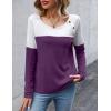 Zeagoo Women Waffle Knit Shirts Long Sleeve Colorblock Tee Button Detail Tunics(Purple)