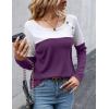 Zeagoo Women Waffle Knit Shirts Long Sleeve Colorblock Tee Button Detail Tunics(Purple)