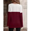 Zeagoo Women Waffle Knit Shirts Long Sleeve Colorblock Tee Button Detail Tunics(White+burgundy)