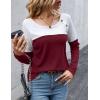 Zeagoo Women Waffle Knit Shirts Long Sleeve Colorblock Tee Button Detail Tunics(White+burgundy)