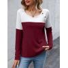 Zeagoo Women Waffle Knit Shirts Long Sleeve Colorblock Tee Button Detail Tunics(White+burgundy)