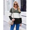 Zeagoo Women Waffle Knit Tops V Neck Long Sleeve Tunics Color Block Casual Blouse Fall Fashion 2026 Button Decor T Shirt(Army Green/White/Black)