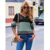 Zeagoo Women Waffle Knit Tops V Neck Long Sleeve Tunics Color Block Casual Blouse Fall Fashion 2026 Button Decor T Shirt(Black/Green/Grey)