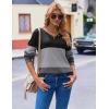Zeagoo Women Waffle Knit Tops V Neck Long Sleeve Tunics Color Block Casual Blouse Fall Fashion 2026 Button Decor T Shirt(Black/Grey)