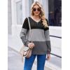Zeagoo Women Waffle Knit Tops V Neck Long Sleeve Tunics Color Block Casual Blouse Fall Fashion 2026 Button Decor T Shirt(Black/Grey)