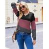Zeagoo Women Waffle Knit Tops V Neck Long Sleeve Tunics Color Block Casual Blouse Fall Fashion 2026 Button Decor T Shirt(Black/Purple/Grey)