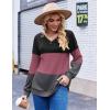 Zeagoo Women Waffle Knit Tops V Neck Long Sleeve Tunics Color Block Casual Blouse Fall Fashion 2026 Button Decor T Shirt(Black/Purple/Grey)