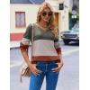 Zeagoo Women Waffle Knit Tops V Neck Long Sleeve Tunics Color Block Casual Blouse Fall Fashion 2026 Button Decor T Shirt(Green/Grey/Orange)