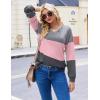 Zeagoo Women Waffle Knit Tops V Neck Long Sleeve Tunics Color Block Casual Blouse Fall Fashion 2026 Button Decor T Shirt(Grey/Pink)
