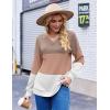 Zeagoo Women Waffle Knit Tops V Neck Long Sleeve Tunics Color Block Casual Blouse Fall Fashion 2026 Button Decor T Shirt(Khaki/White)